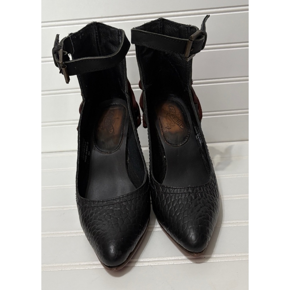 FreeBird Jillian Black Leather Wrap Around Ankle Pump Bootie Heels Shoes Size 6 - Picture 6 of 9